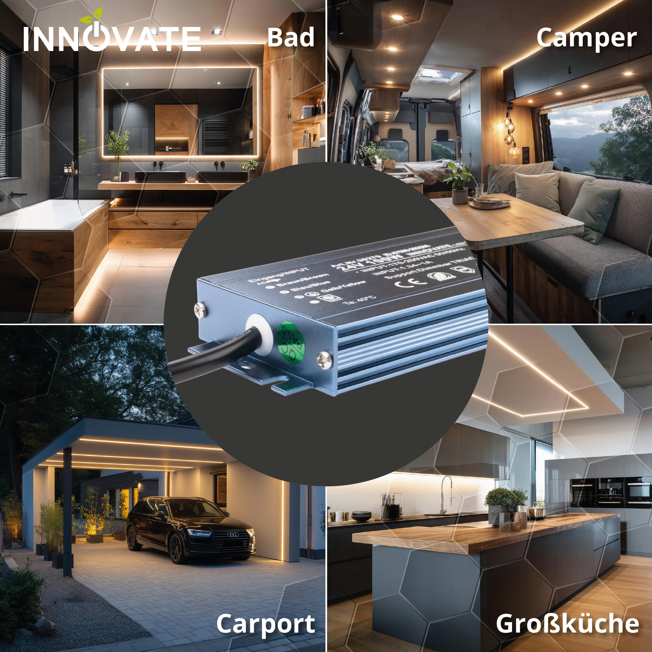 INNOVATE Transformateur LED 24V IP67 à intensité variable – 100 W – 24 V AC – Triac & 0/1-10 V – Pas de scintillement, pas de bruit pour ampoules LED et bandes – Transformateur redresseur Driver
