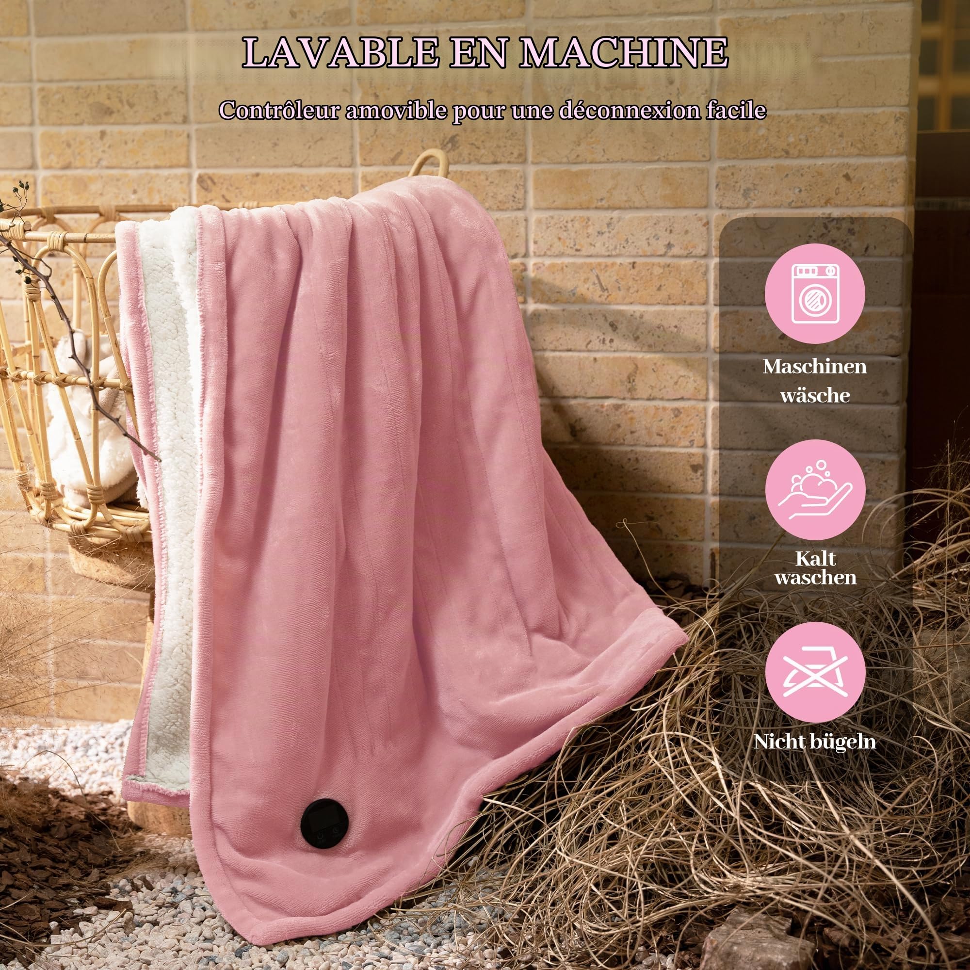 GOTCOZY Couverture Chauffante 130x180cm Une Touche Plaid Chauffant Rose | 10 Réglages de chaleur,9H Arrêt Automatique,Couverture Électrique,Protection Contre la Surchauffe Lavable en Machine