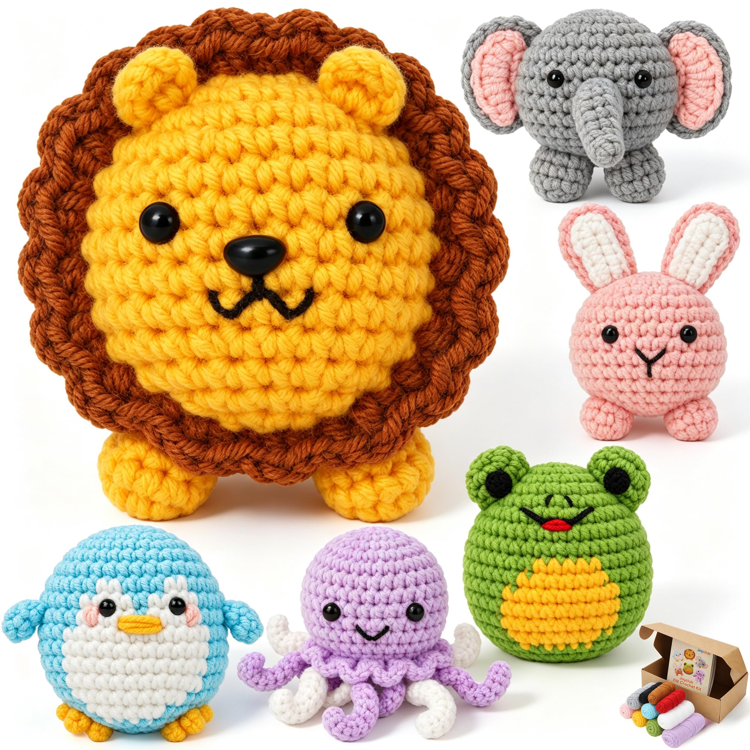 Joyclub Kit de ganchillo para principiantes, 6 familias de animales con