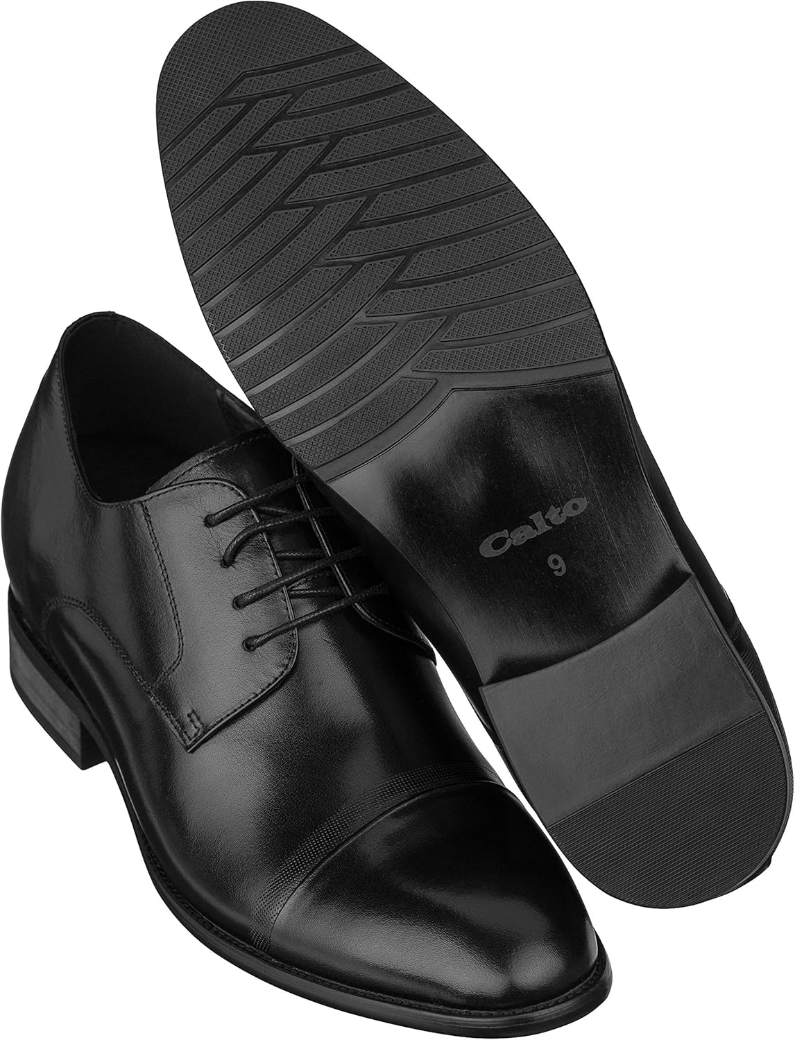CALTO Men's Invisible Height Increasing Elevator Shoes - Black Premium Leather Lace-up Formal Oxfords - 3 Inches Taller - Y1004 - Size 10 D(M) US - Image 6
