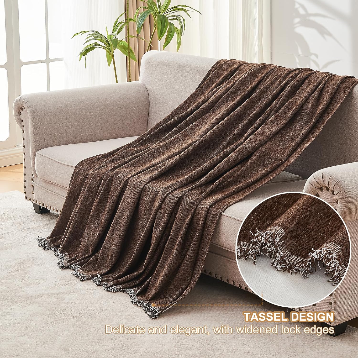 U-NICE HOME Chenille Couch Cover L Shaped Sectional Sofa Cover - Universal Fit for Most Couch, Easy to Install, Washable, Pet Friendly, Soft Thick Slipcover 71" x 134", Chocolate