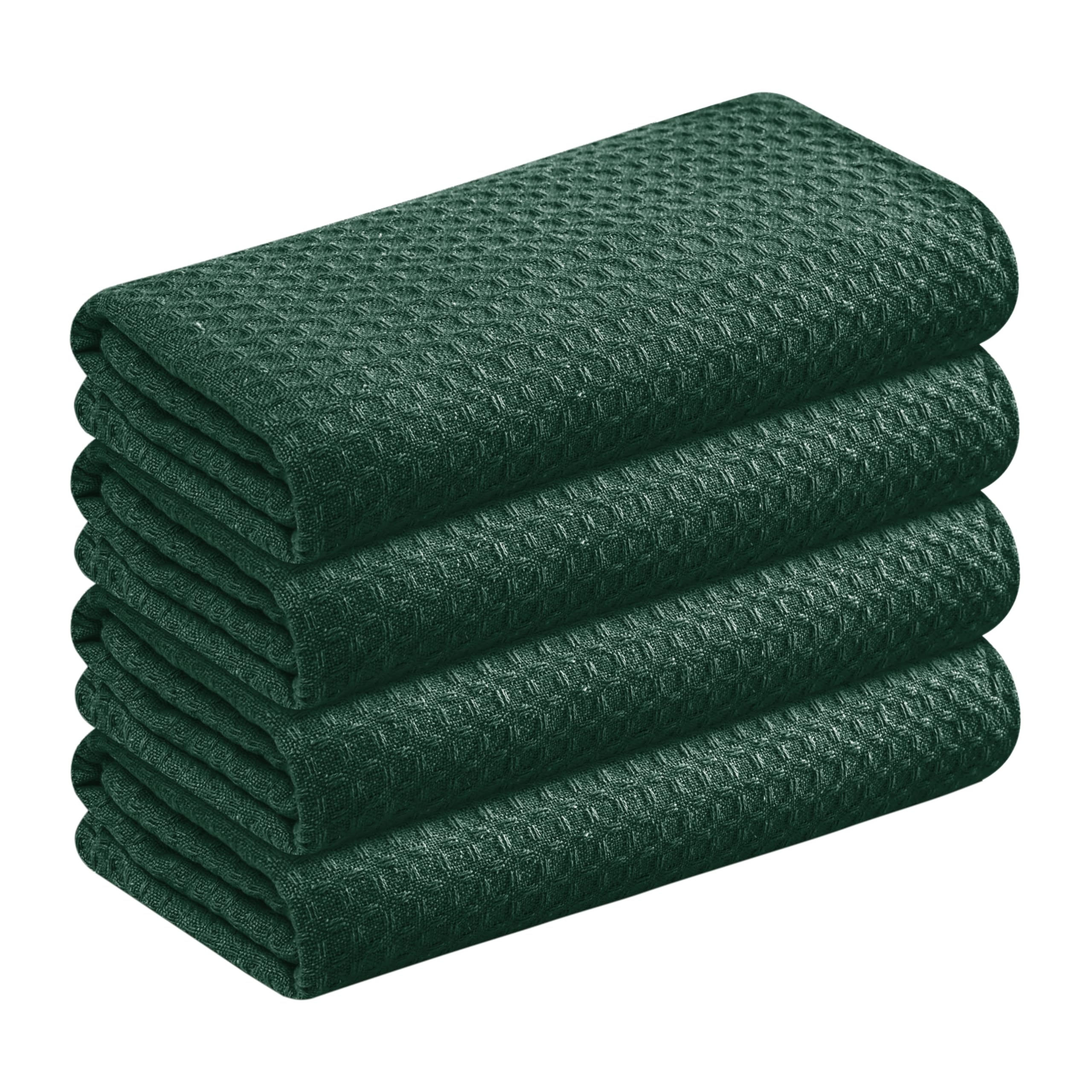 Forest Green Kitchen Towels – Waffle Weave, 100% Cotton, Soft &amp; Absorbent, Fast Dry, Durable, 16x26 Inches, Perfect for Dish Drying, Cleaning, and Everyday Use, Set of 4, Olive Green