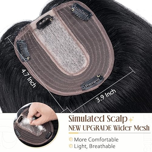 Miniatura 9 de Elailite V3.0 Toppers de cabello humano real para mujeres con cabello delgado, pequeños clips en piezas de cabello, raya media para pérdida de