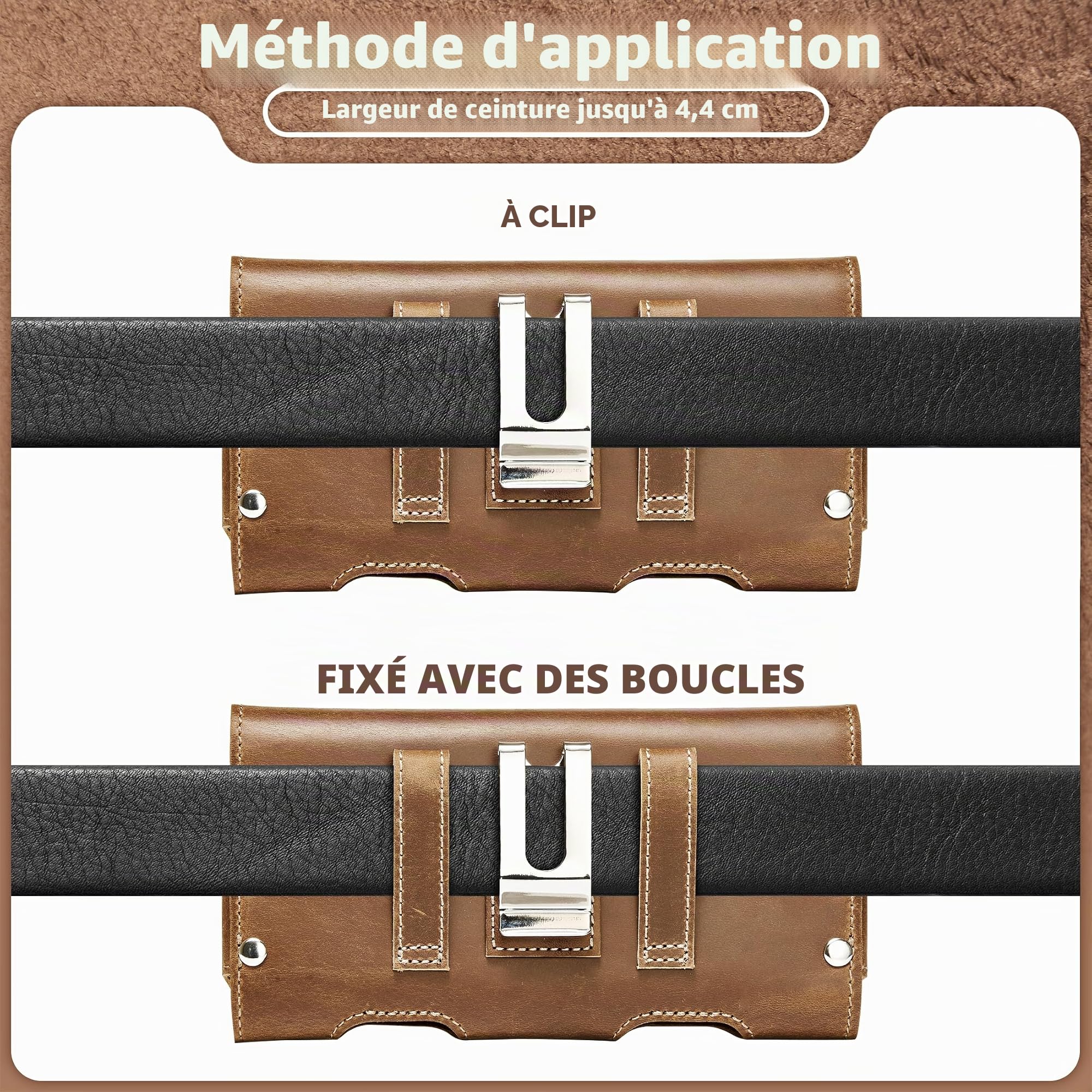 Gcepls Housse en cuir pour téléphone portable avec clip de ceinture pour iPhone 16 15 14 13 12 11 Pro, XR, XS, Samsung Galaxy S23 S22 S21 S20 M01 Core, véritable housse en cuir avec clip de ceinture