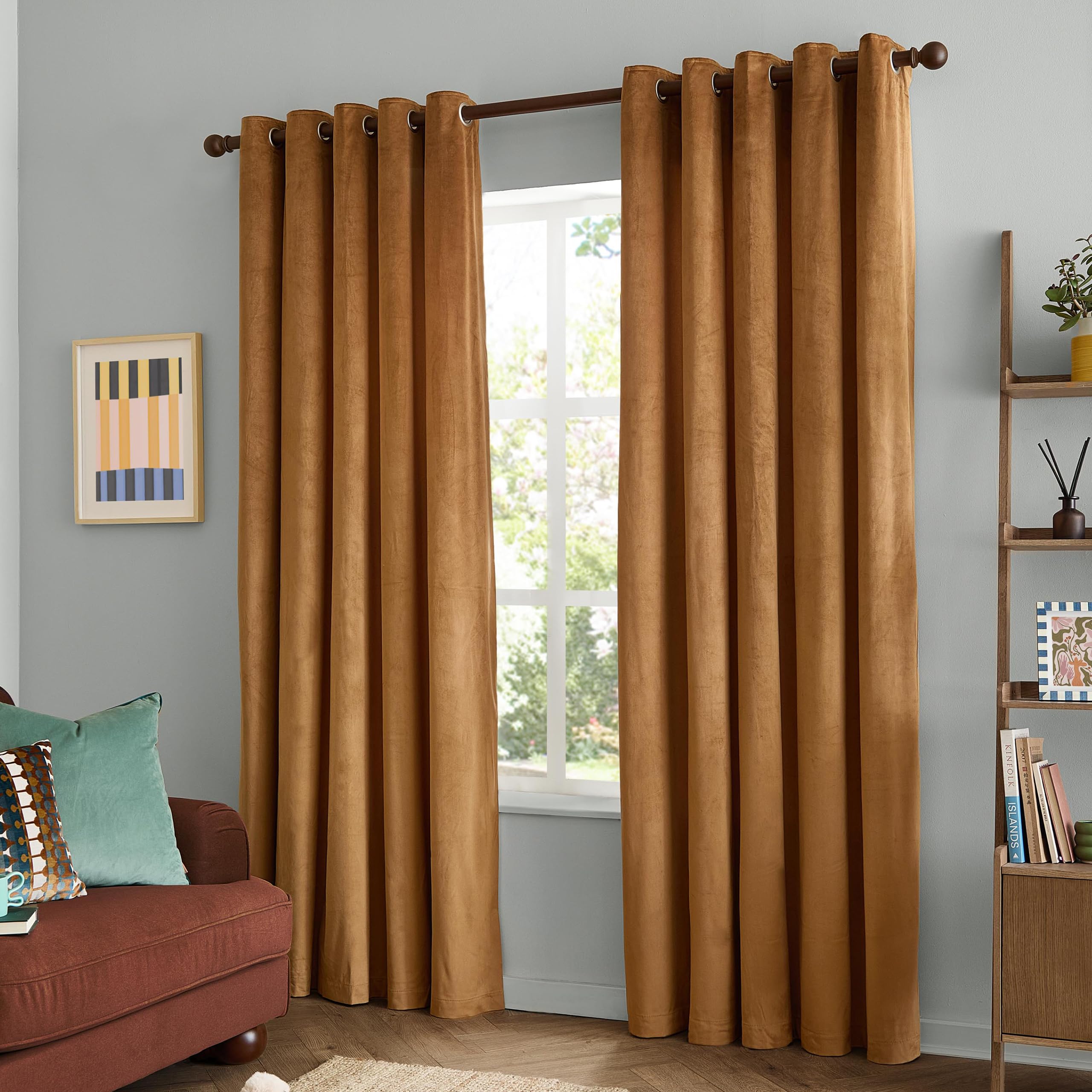 furn. The Ultimate Velvet Eyelet Curtain Pair (Caramel - 168x183cm)