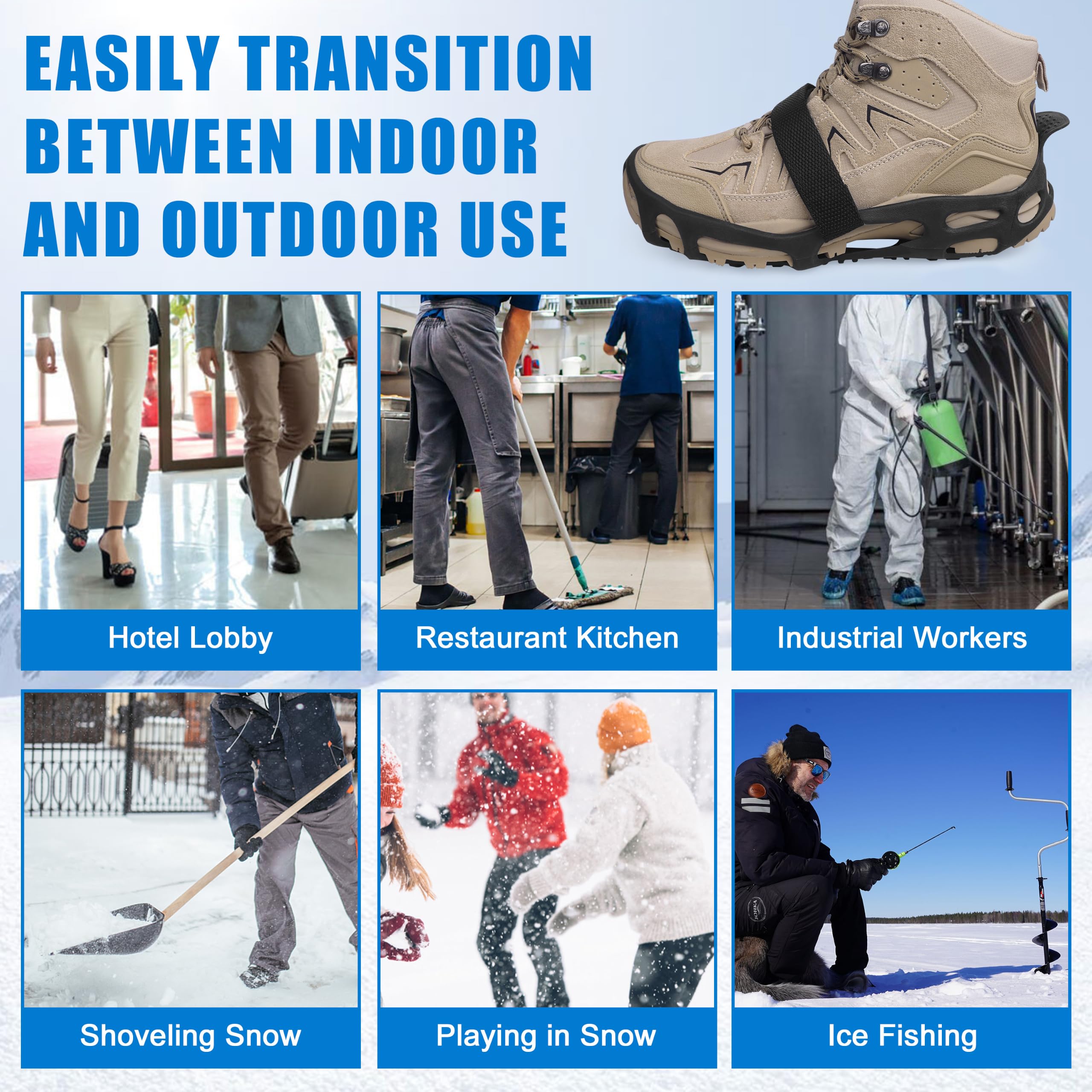 Crampons à glace sans crampons antidérapants pour la neige et l'hiver - Pour surfaces lisses et humides - Utilisation intérieure et extérieure - Chaussures à glace en caoutchouc