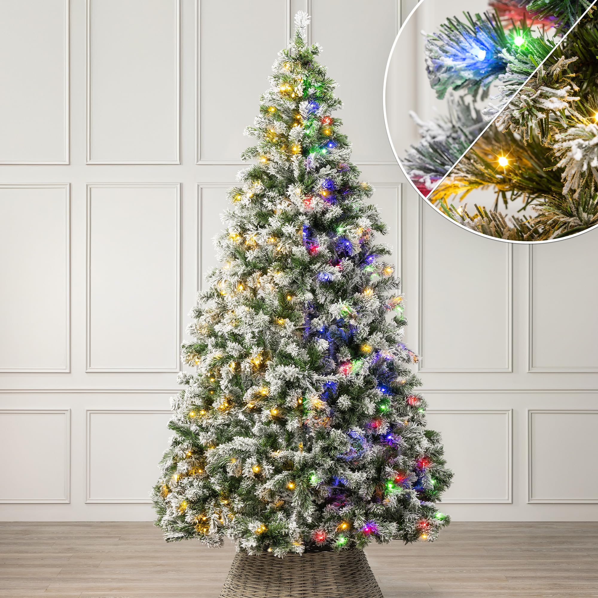 Christow Pre-Lit Flocked Chamonix Spruce Christmas Tree, 8ft