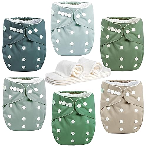 Miniatura 2 de wegreeco Pañales de tela, paquete de 6 con 6 insertos y 1 bolsa húmeda, pañales de tela lavables para bebés, talla única ajustable reutilizable