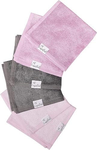 Copper Pearl 6 paños de baño ultra suaves para bebé, de primera calidad, grandes y suaves (morado, lavanda/gris) toallas de 11 x 11 pulgadas