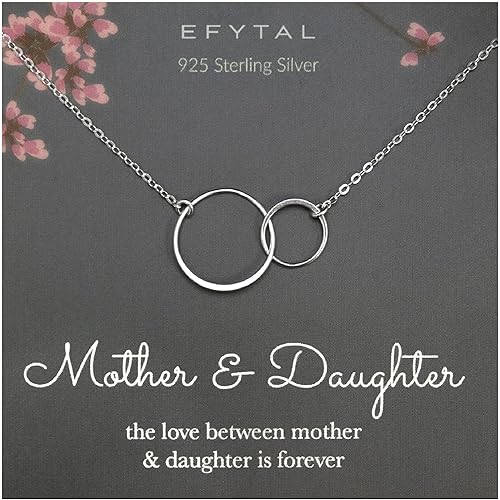 EFYTAL Mothers Day Gifts for Daughter, Sterling Silver 2 Circle Mother Daughter Necklace, Daughter Gift from Mom, First Mothers Day Necklace