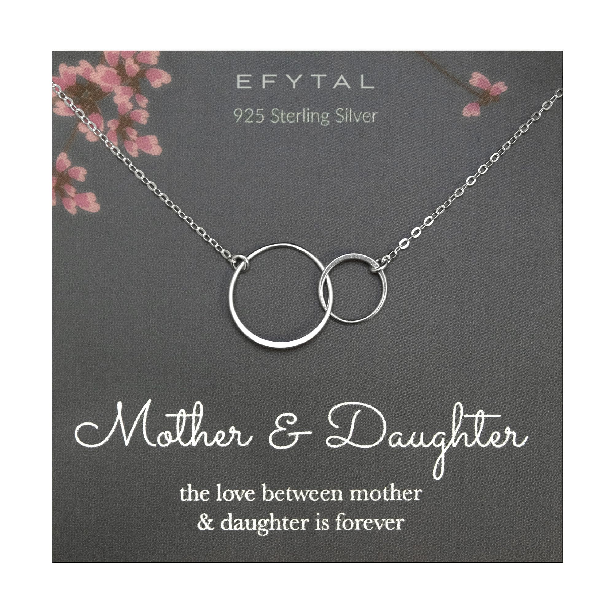 EFYTAL Mothers Day Gifts for Daughter, Sterling Silver 2 Circle Mother Daughter Necklace, Daughter Gift from Mom, First Mothers Day Necklace