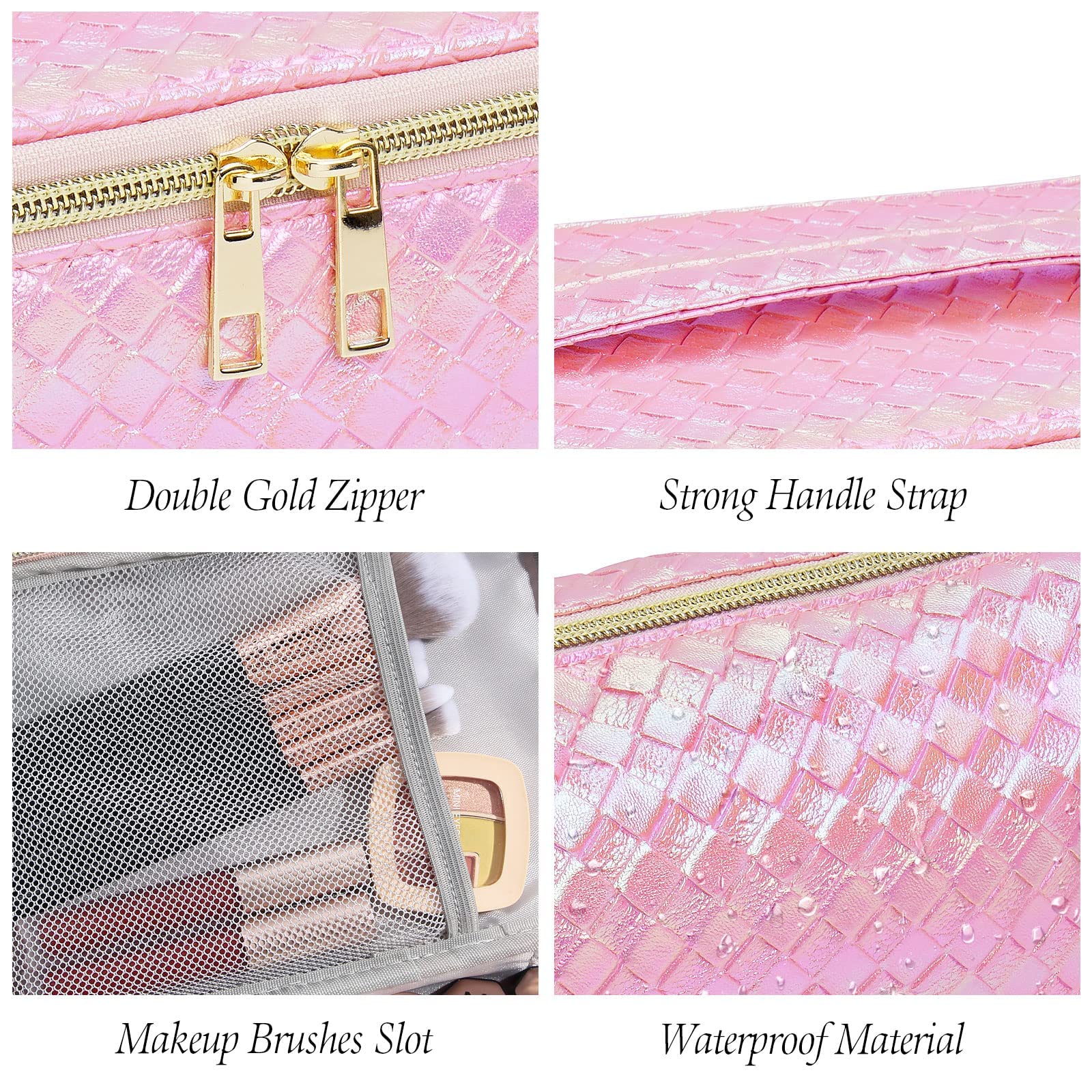 MAGEFY Cosmetic Bag 3 Pcs Portable Waterproof Travel Makeup Bag Organizer Multifunction PU Leather Toiletry Bag For Women, Pink