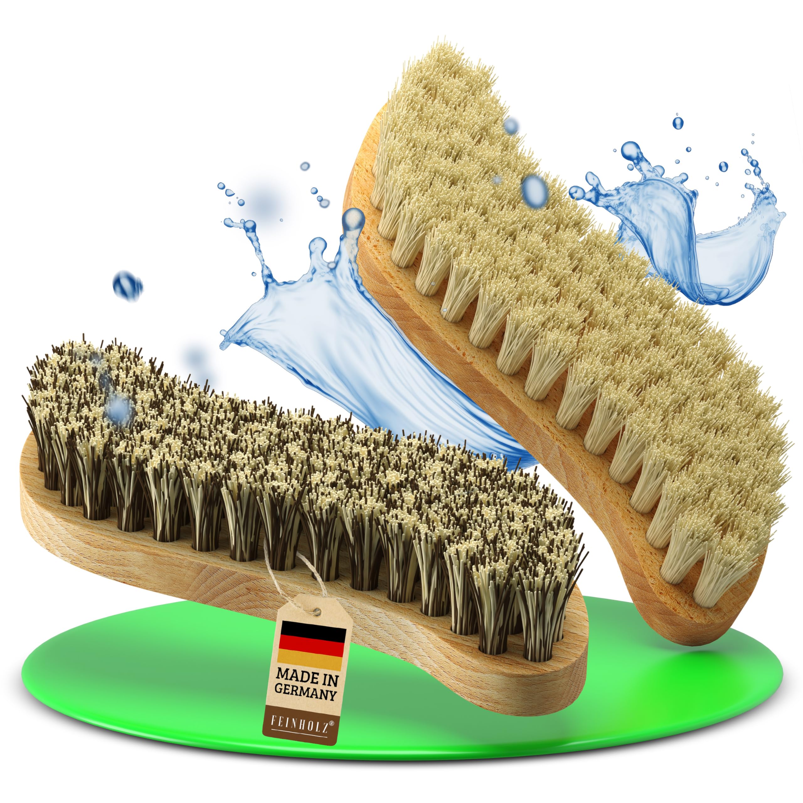 FEINHOLZ 2er Set Wurzelbürste mit Naturborsten hart & weich, plastikfrei Made in Germany, Reinigungsbürste, Scheuerbürste , Teppichbürste, Putzbürste, Schrubber, Bürste Reinigung, cleaning brush