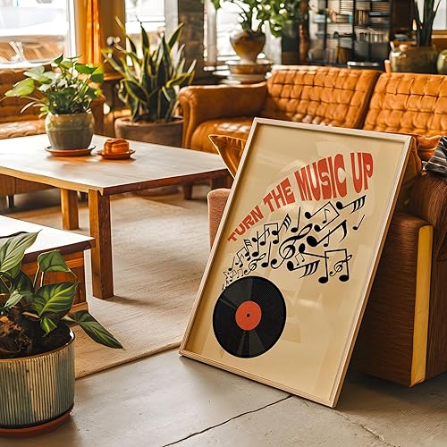 Miniatura 3 de Retro Music Wall Art Poster, Turn The Music Up Design with Vinyl Record and Musical Notes, Unframed, Decor For Studios, Living Spaces (16x24)