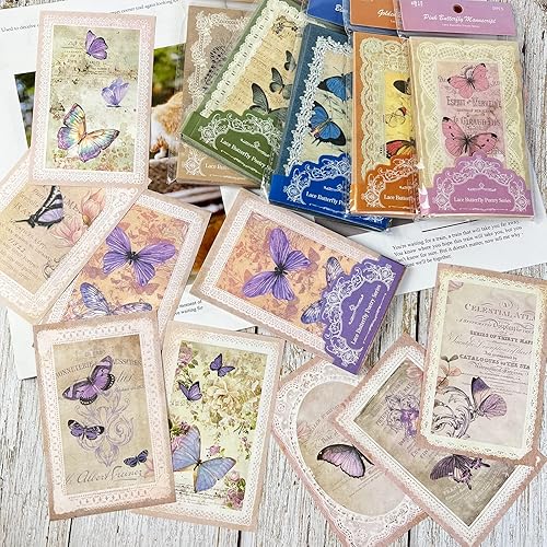 Miniatura 2 de 300 piezas de papel de álbum de recortes serie de mariposas retro material de papel decorativo suministros de diario de basura papel de manualidades