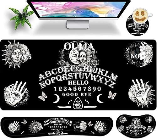 Juego de alfombrillas de mouse grandes para juegos de 35.4 x 15.7 pulgadas con reposamuñecas para teclado, soporte de muñeca y posavasos de espuma