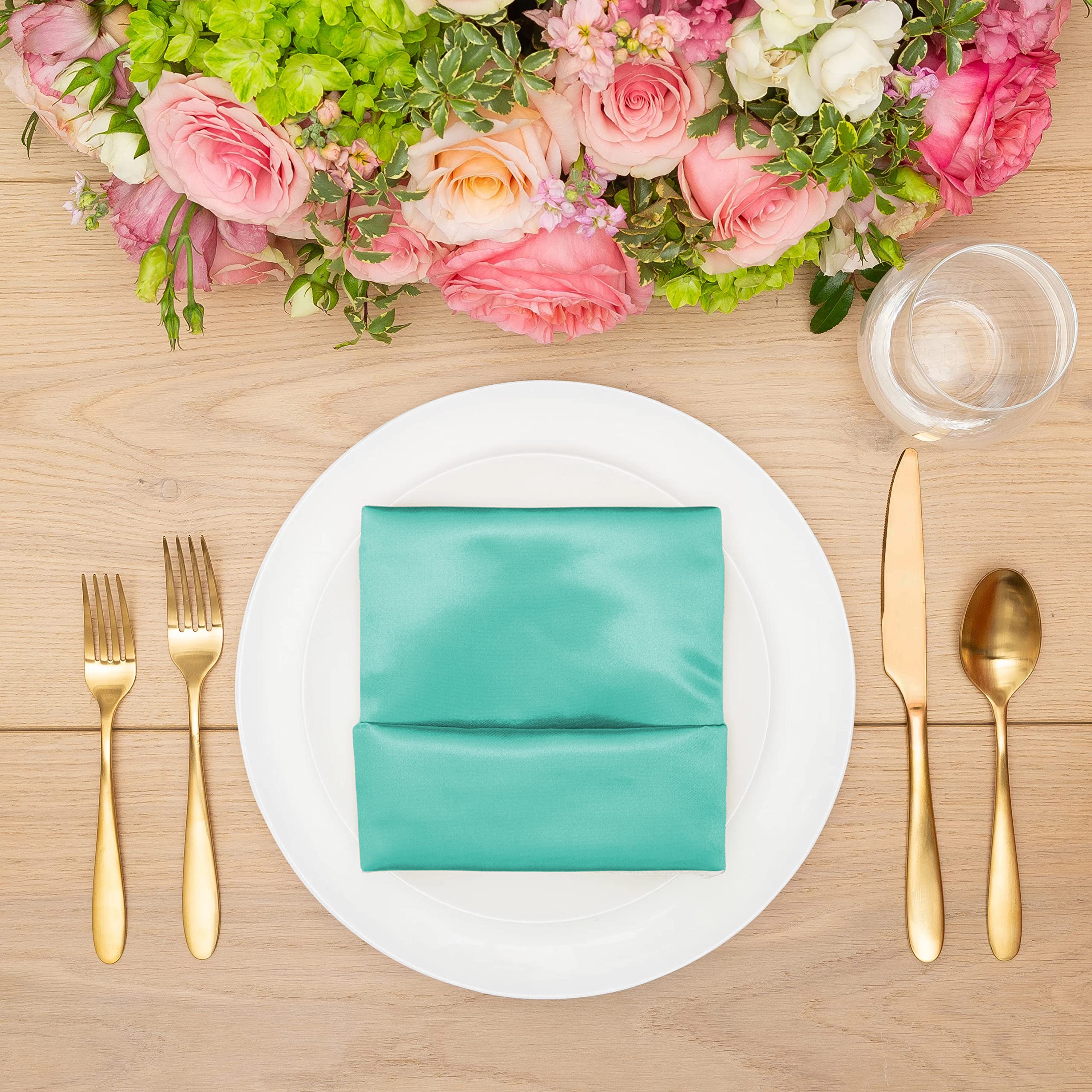 Zhen Linen - 19 inch Satin Cloth Napkins, Washable Table Napkins for Restaurant, Events, Weddings, Pack of 12 (Tiffany)