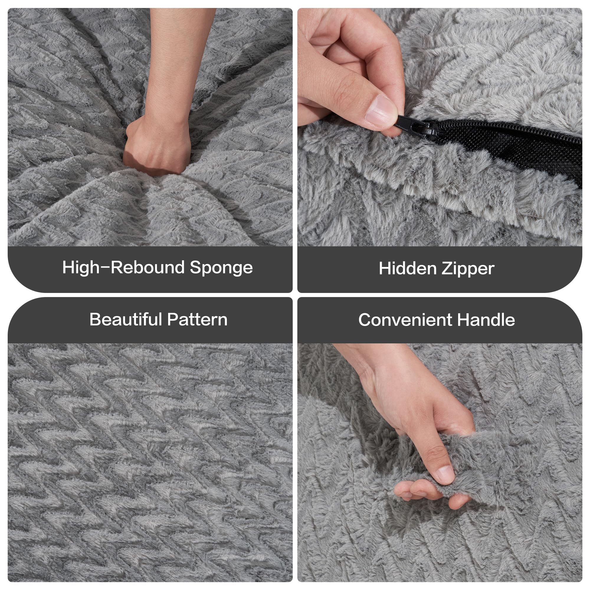 Hobestluk Puf grande para adultos, con funda de piel afelpada cheurón, para sala de estar, dormitorio, oficina (gris, 3 pies)