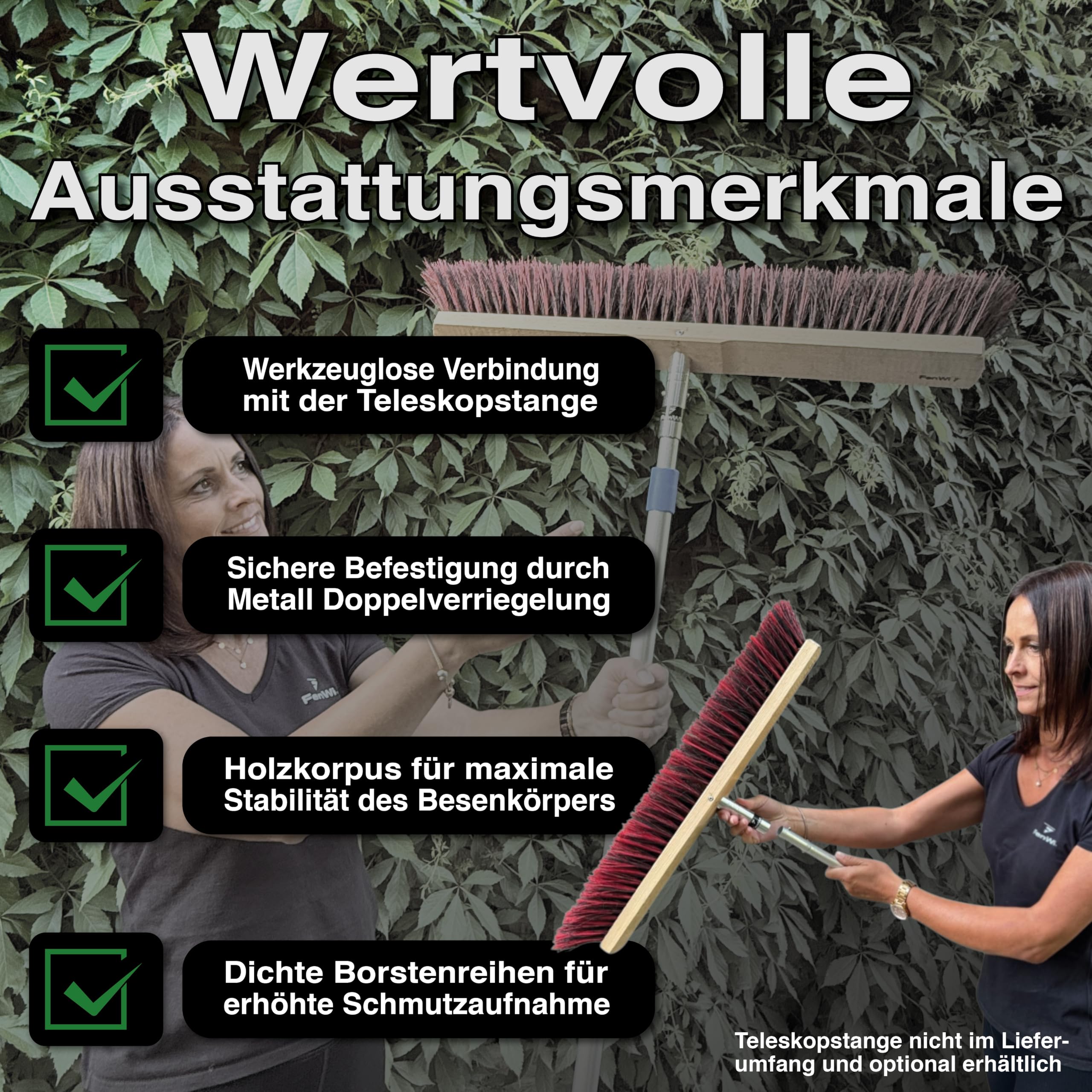 FenWi Flächenbesen mit Kunststoff-Borsten als Zubehör für Teleskopstange | Anbauwerkzeug Besenkopf 65cm breit als Aufrüstung zum Teleskop-Besen
