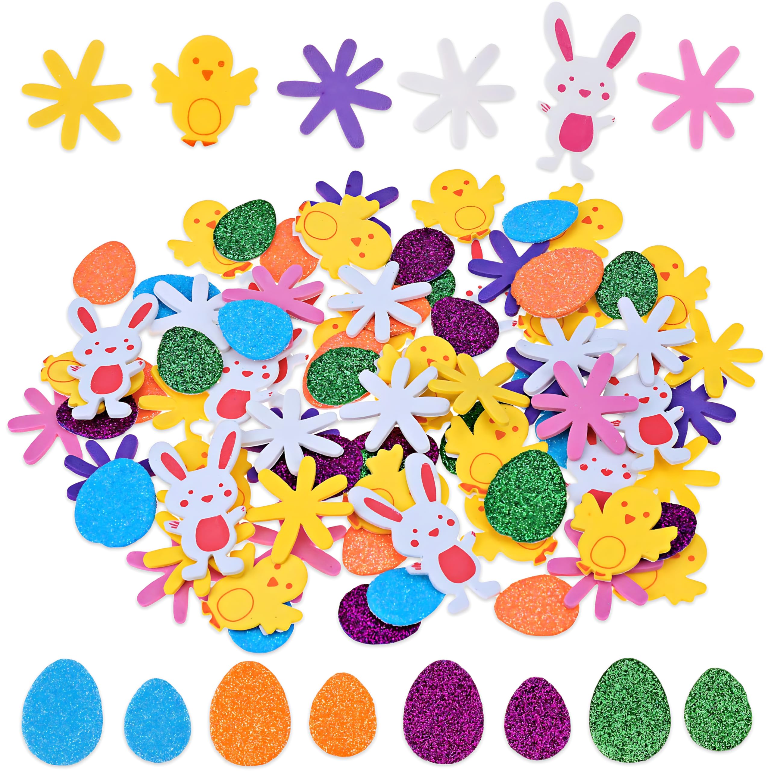 120Pcs Easter Foam Stickers,Easter Stickers,Glitter Easter Crafts for Kids,Easter Chicks Egg Stars Bunny Rabbit Sticker for Easter Crafts,Scrapbooking,Easter Gifts Cards,Party Bag Fillers,Boys,Girls