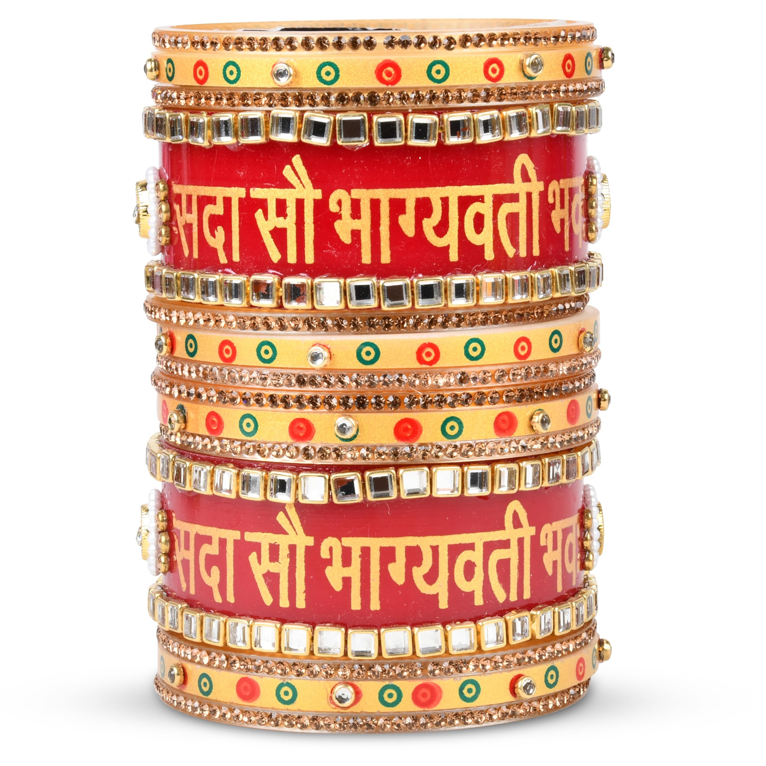 EMERY Sada Sobhagyawati Bhwa Print Chuda Bangles Set - Pack of 14 Bangles in Red & Green | Multicolored Kada with Gold & Silver Bangles | Kundan Gold & Silver Handwork (Red & Gold, 2.6) (B0CT34SXFP) Amazon Price History, Amazon Price Tracker