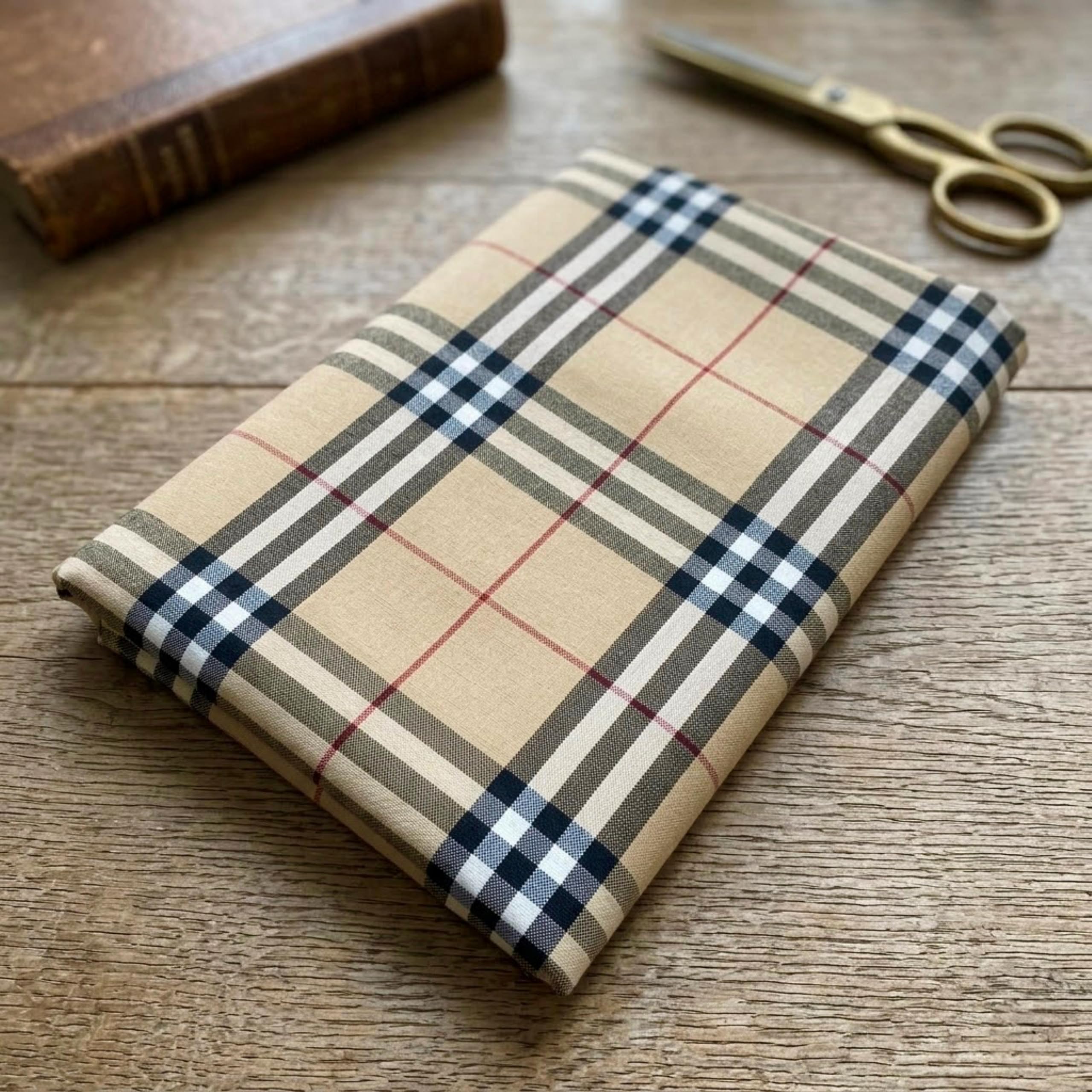 Classic Tartan Plaid Check Fabric, Beige Woven Cotton Cloth 1.6 Meter-image-9