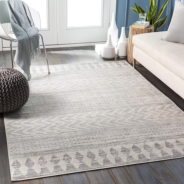 Surya Oslo Geometric Rug - Scandi Area Rugs Living Room, Dining Room, Soft Modern Style Rugs for Bedroom - Aztec Boho Rug Style with Medium Pile for Easy Care - Large Rug 160x216cm, Grey Rug
