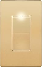 LIDER Minimalist Design Matte Finish Lighted Decorator Switch with Screwless Wall Plate, Frameless Paddle Light Switch with Locator Light, Single Pole, Grounding Screw, 15A 125V, UL Listed, Gold