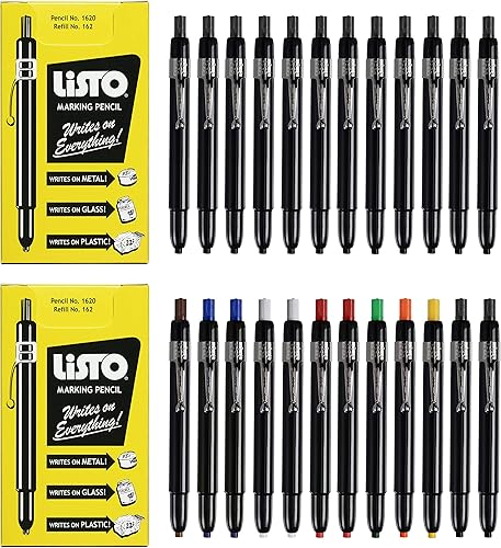 Listo Lápices de grasa, marcadores de porcelana, lápices de cera, paquete de marcadores negros y surtidos, 12 marcadores cada uno