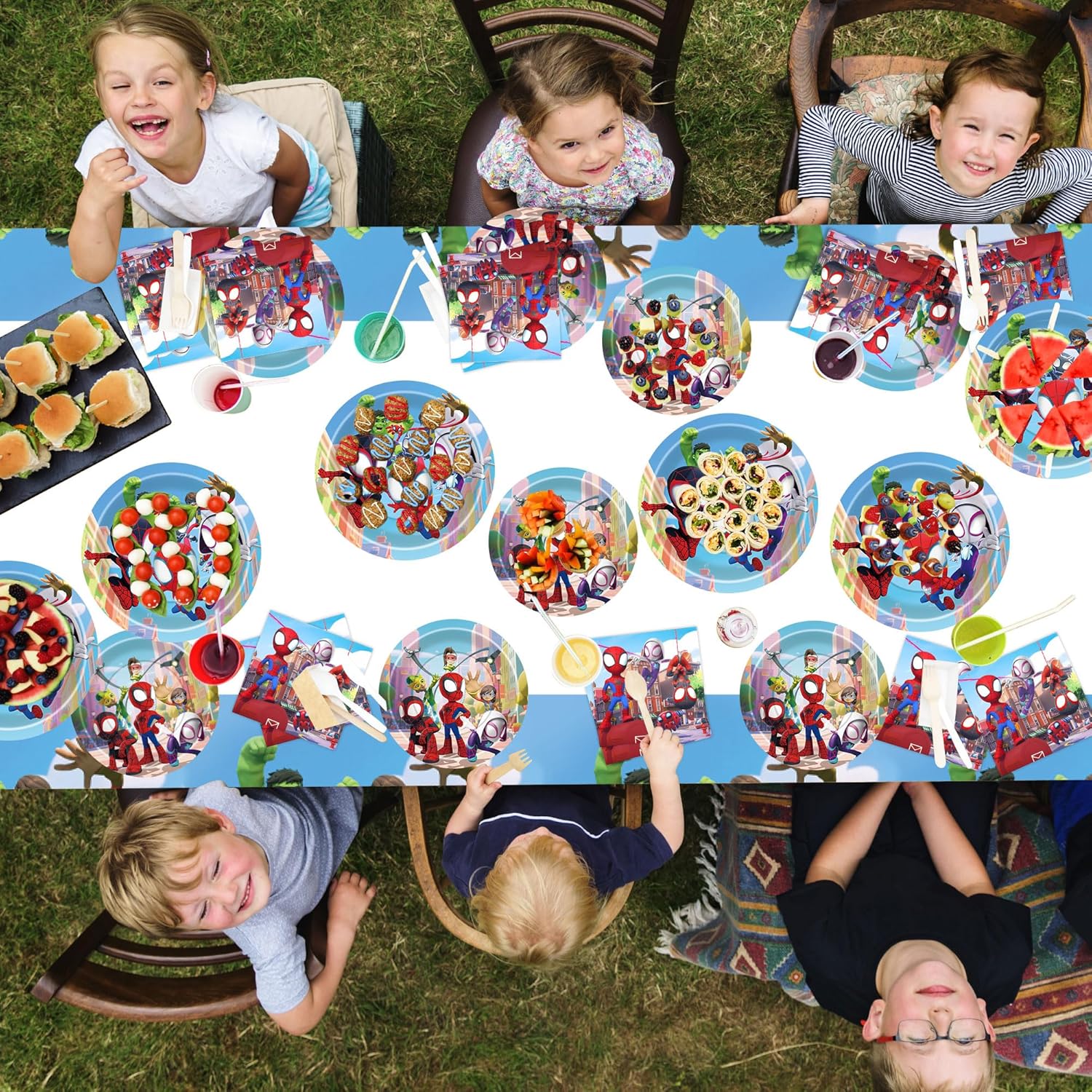 Spidey Party Supplies,61 pcs Party Decorations include 2 Different Style Paper Plates,1 Large Tablecloth and Napkins for Boys Girls Decor, Serve 20+ Guest