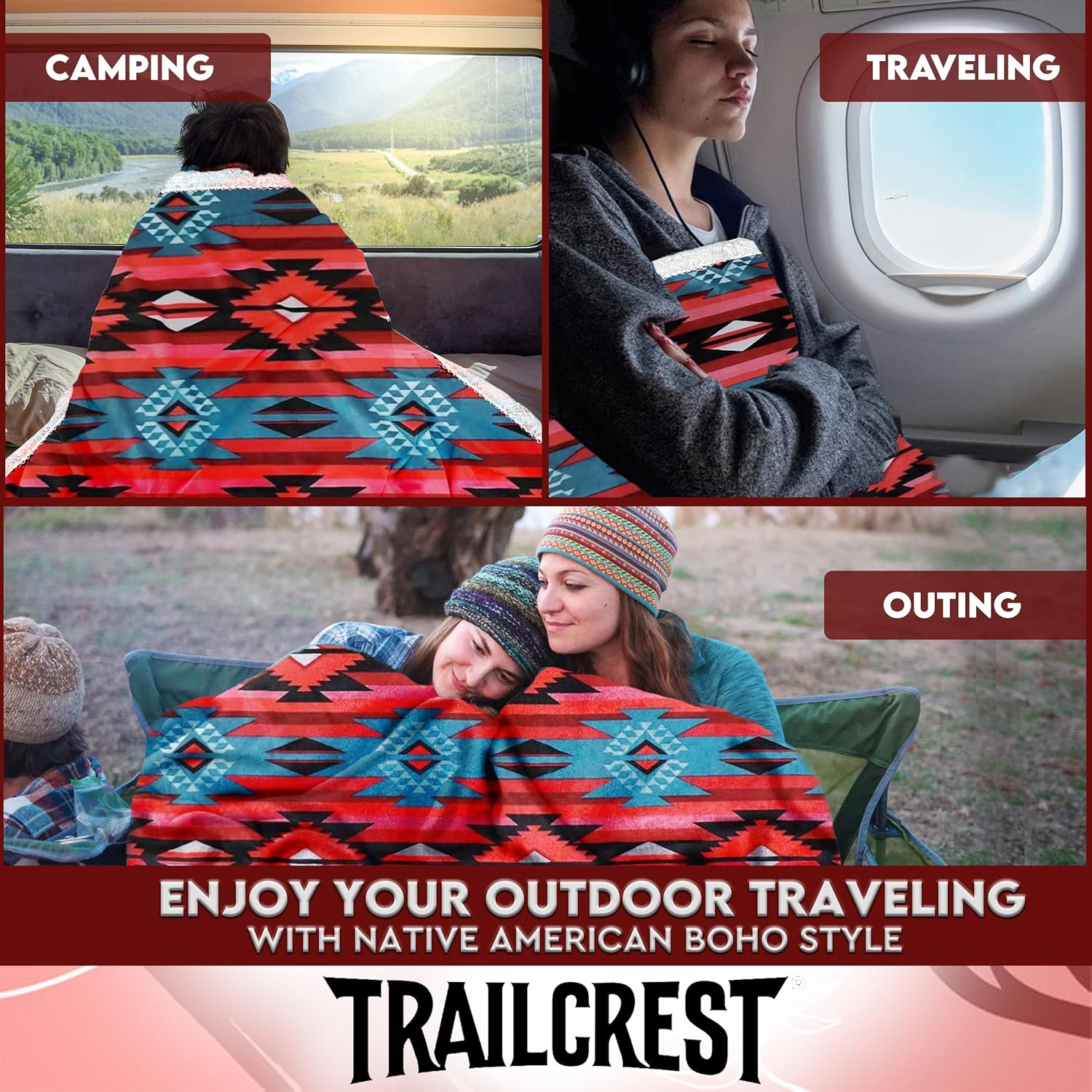 TrailCrest Sherpa Fleece Throw Blanket, Cozy Plush Adult Aztec Blanket for Men & Women Reversible with Aztec Prints Western Blanket for Camping, Couch, Sofa & Bed | Machine Washable - 50" x 60" Size - Image 5