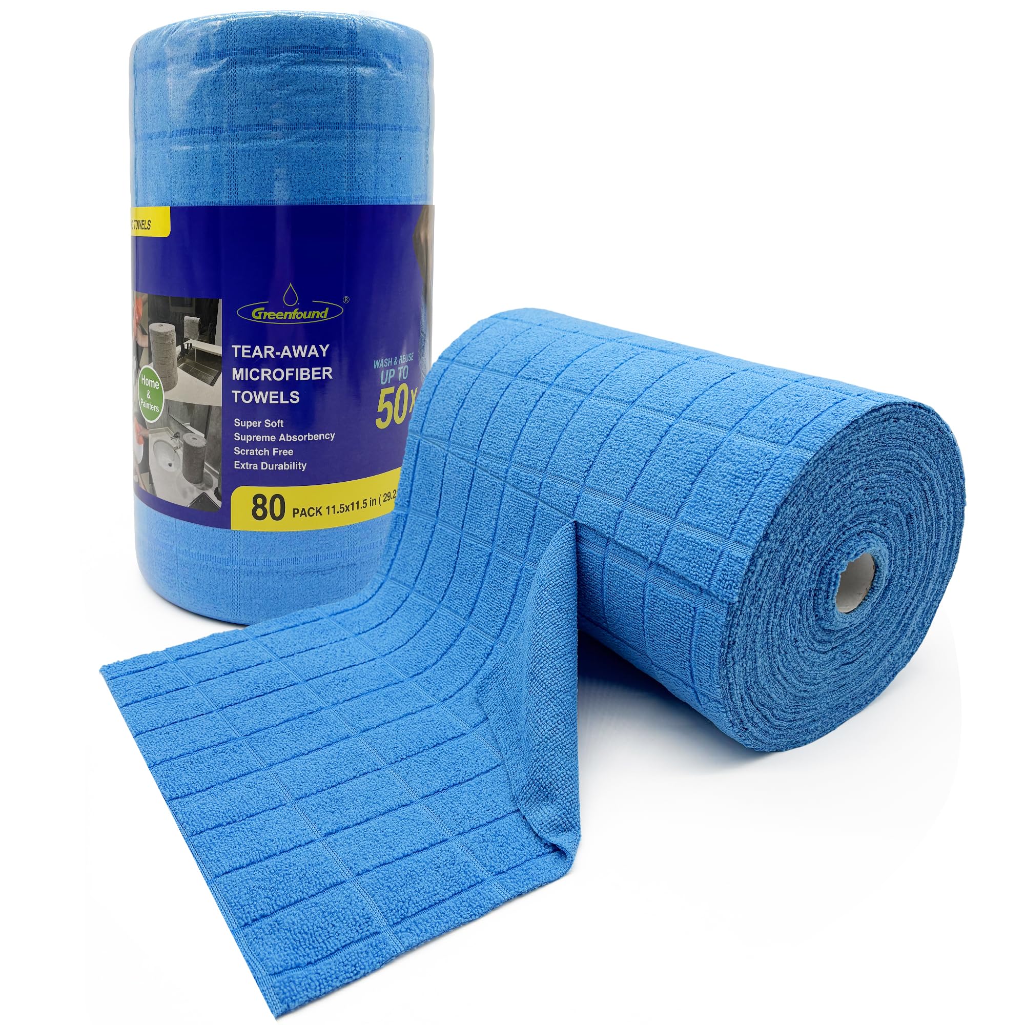 Greenfound Confezione da 80 panni in microfibra per la pulizia, asciugamani in microfibra a strappo, riutilizzabili e lavabili, super assorbenti, senza pelucchi, per la casa, la cucina, le finestre,