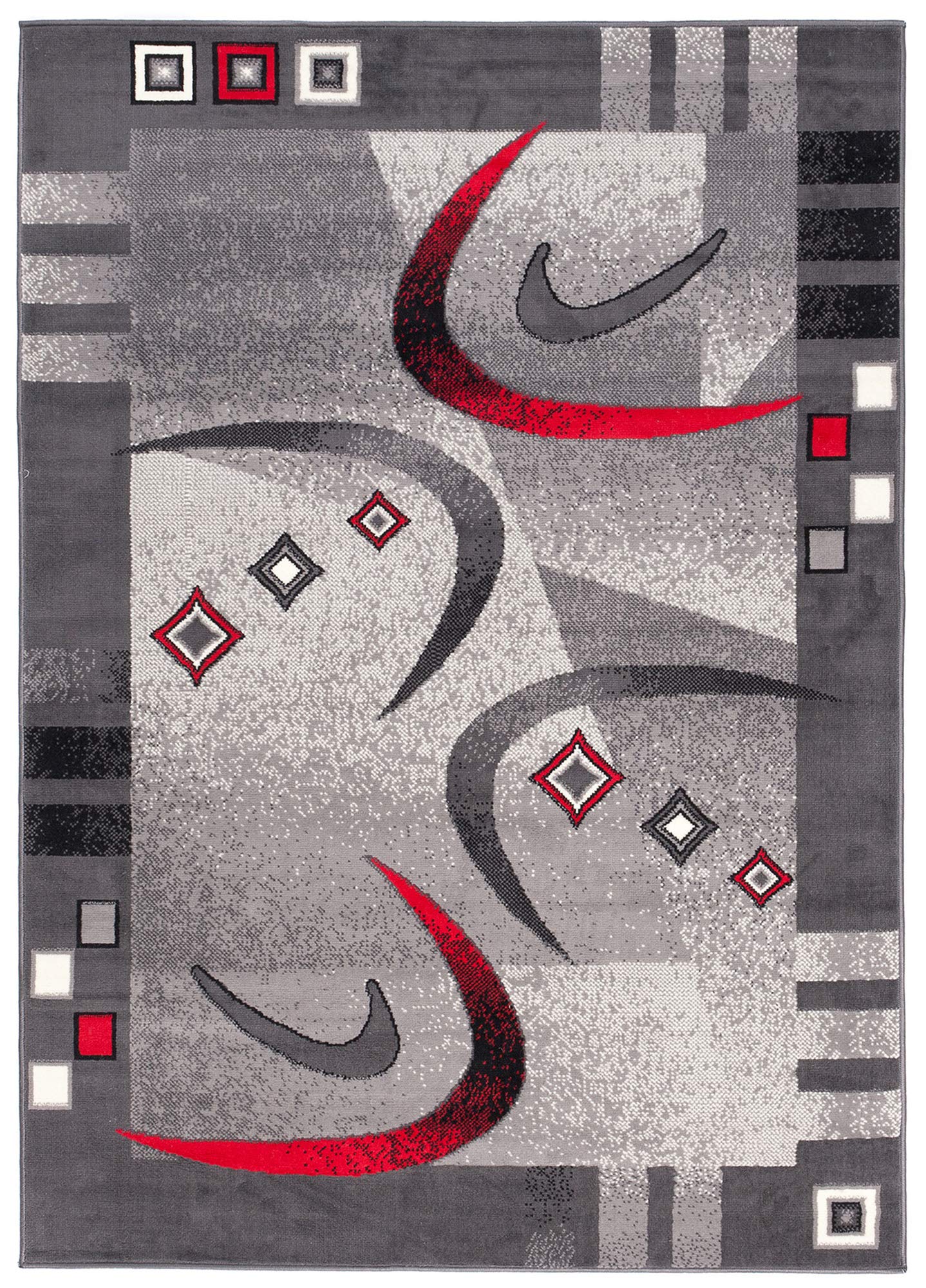 TAPISO Dream Tapis de Salon Chambre Salle à Manger Adulte Bureau Design Moderne Gris Rouge Crème Motif Géométrique Bordure Poil Court Fin Doux Léger Résistant 120 x 170 cm