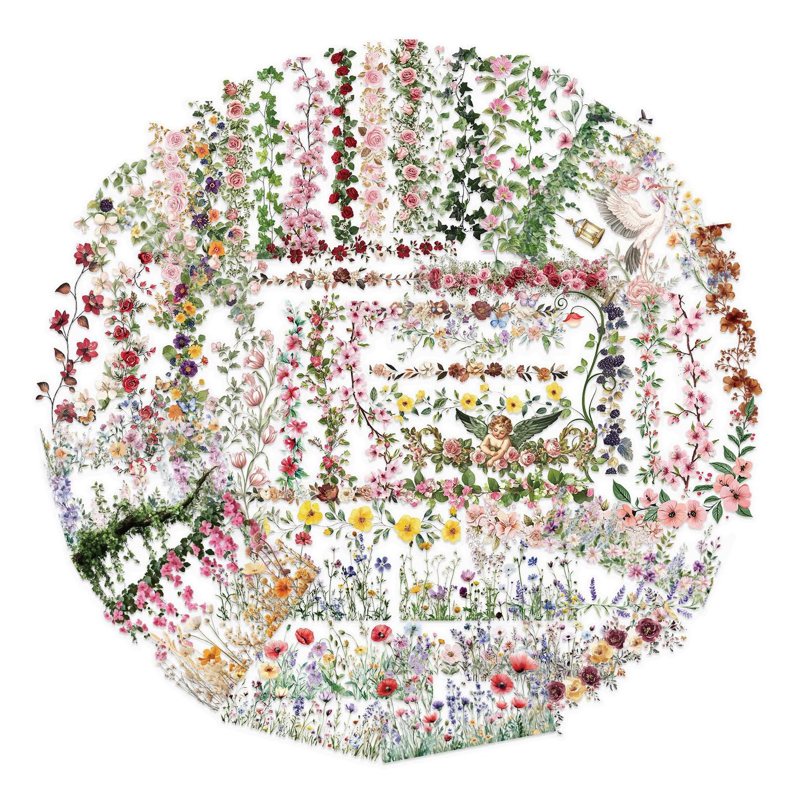 Transparent Garden Sticker Pack with Floral PET Designs, Journal and Planner Decoration Stickers for Scrapbook Layouts, Phone Cases and Paper Floral Transparent Sticker Journaling Planner Decal