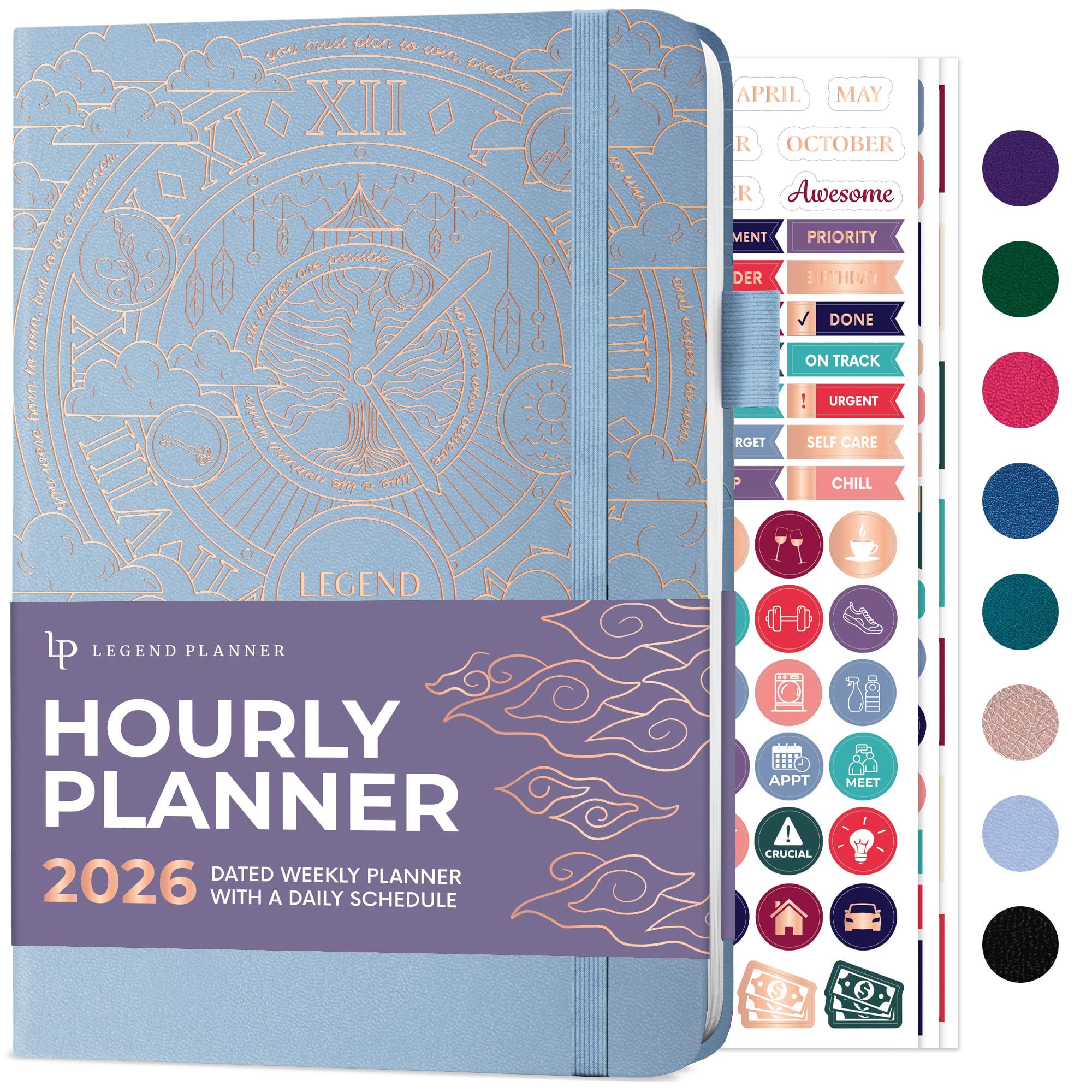 Legend Dated Hourly Weekly Planner 2026 – Daily, Monthly & Yearly Agenda with Time Slots – Hardcover Organizer Journal, 5.8x8.3” (Periwinkle)