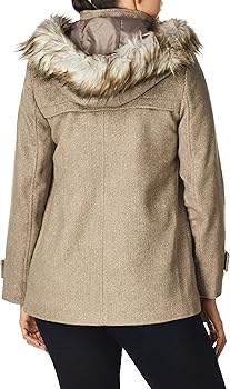 kensie womens Hooded With Faux Fur Wool Coats, Taupe, Large US at