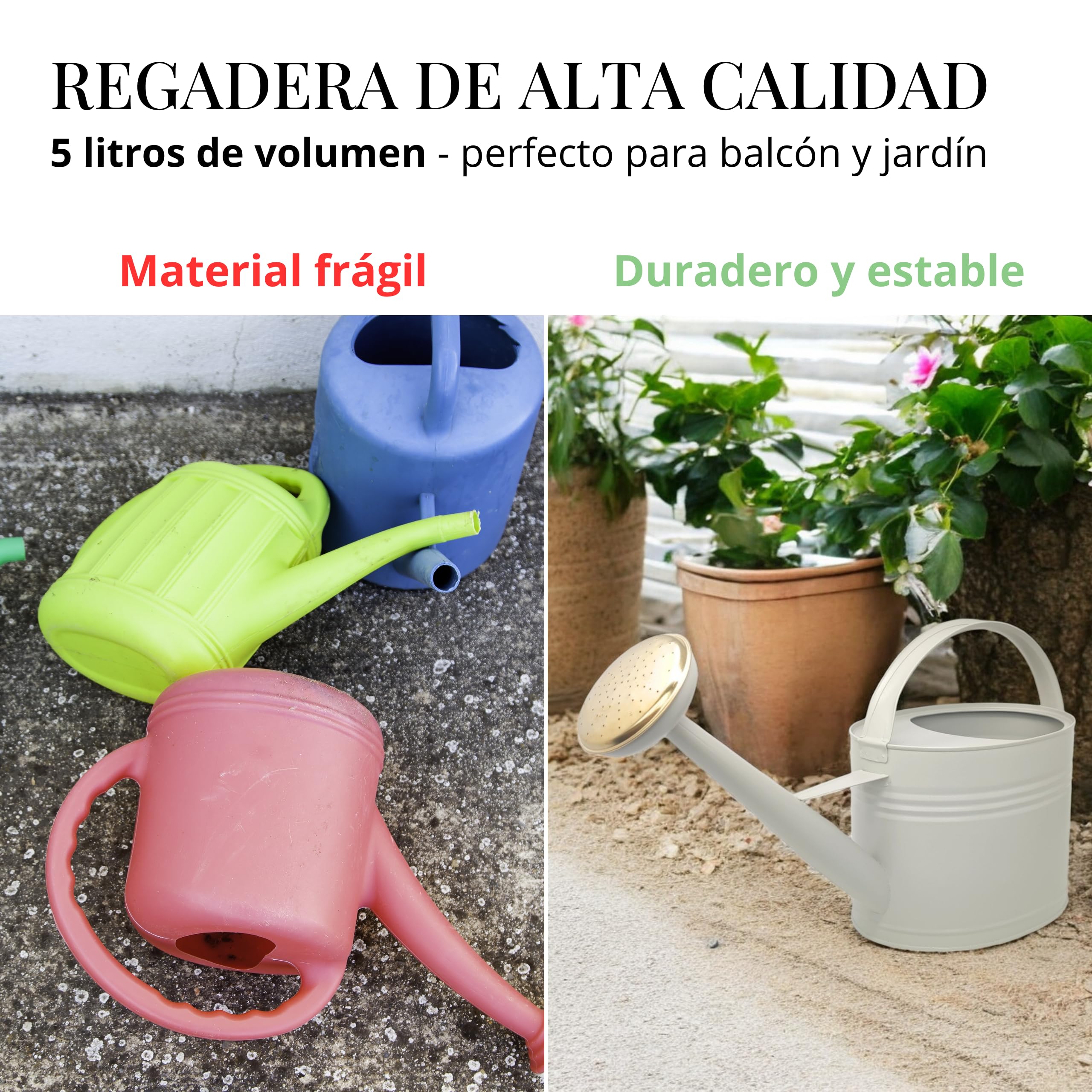 LIVLIG Regadera 5 litros Metal – Jardín y Balcón con Alcachofa Desmontable de Latón, Diseño Vintage, Greige