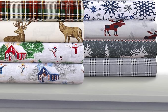 Tribeca Living CHAR170SHEETQU Charleston Plaid Flannel Deep Pocket Sheet Set Queen