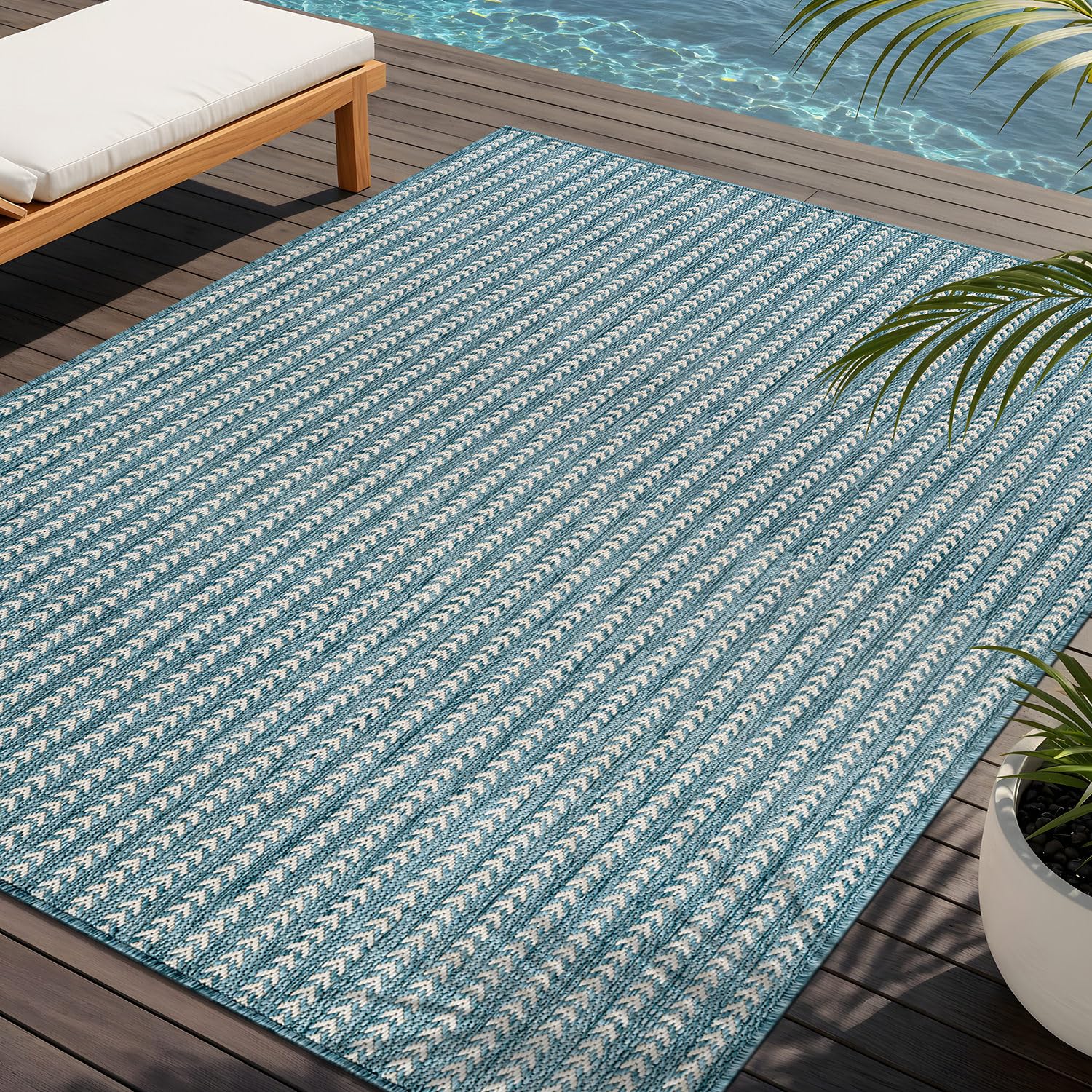Washable Outdoor Rug 5x7 Modern Area Rugs Outdoor Carpets Striped Pattern Non Shedding Waterproof Easy Clean Patio Deck Porch Living Room Bedroom