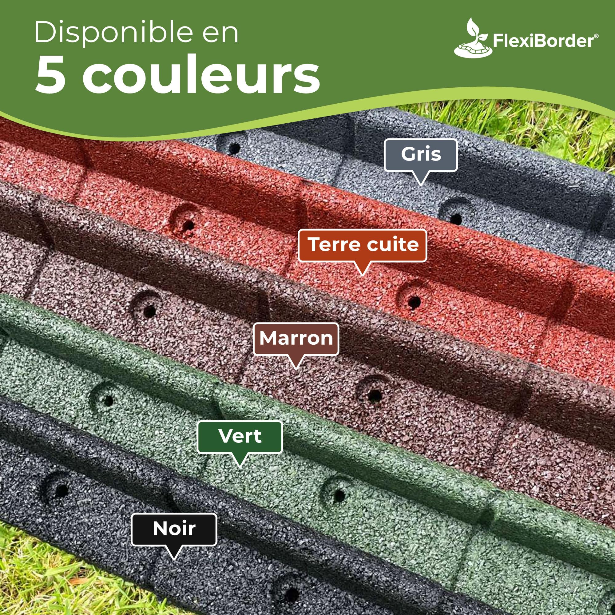 FlexiBorder – Bordure de Jardin Flexible - Bordure Jardin Exterieur pour Gazons, Allées, Surplombs et Pelouses Artificielles - Gris – Longueur de 6 x 1m