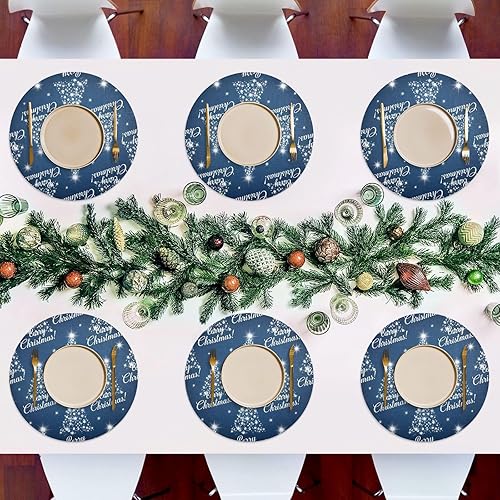 Miniatura 7 de White Snowflakes Trees Blue Place Mats, Non Slip Washable Placmats for Kitchen Table one sizex4