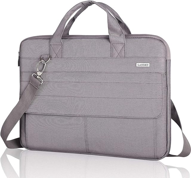 LANDICI Laptop Bag Carry case 15 15.6 inch with Shoulder Strap, Waterproof Computer Sleeve Cover for MacBook Pro 15/16, Dell XPS 15, 15-16 Inch HP ASUS Acer Lenovo Notebook, Khaki Grey