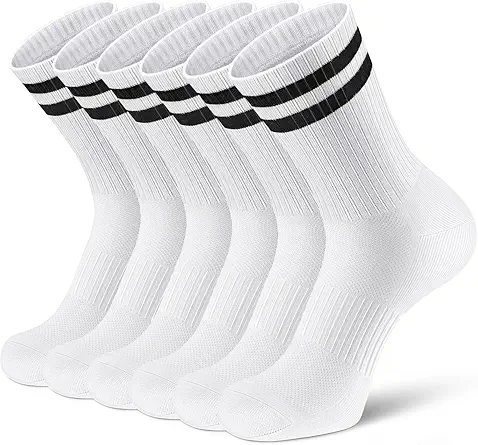 Athletic Socks Sport Running Calf Socks Performance Cushioned Breathable Crew Socks for Men Women(6 Pairs)