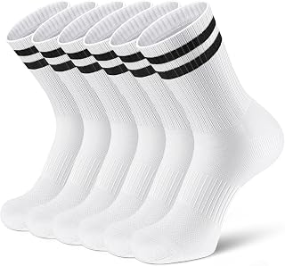 Airacker 6 Pairs Athletic Crew Socks for Men Women - Cushioned Breathable Running Socks Non-Slip Performance