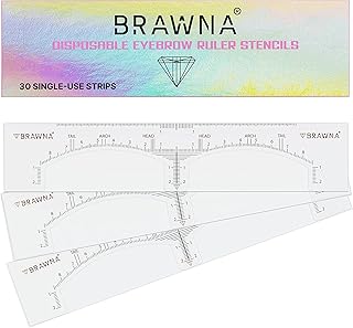 Brawna Eyebrow Ruler Stencil - 30 Pcs Clear Adhesive Eyebrow Shaping, Henna Tinting and Microblading Kit Stencils - Disposable Eyebrow Extensions Shaper Tool for Women - Eyebrow Microblading Supplies