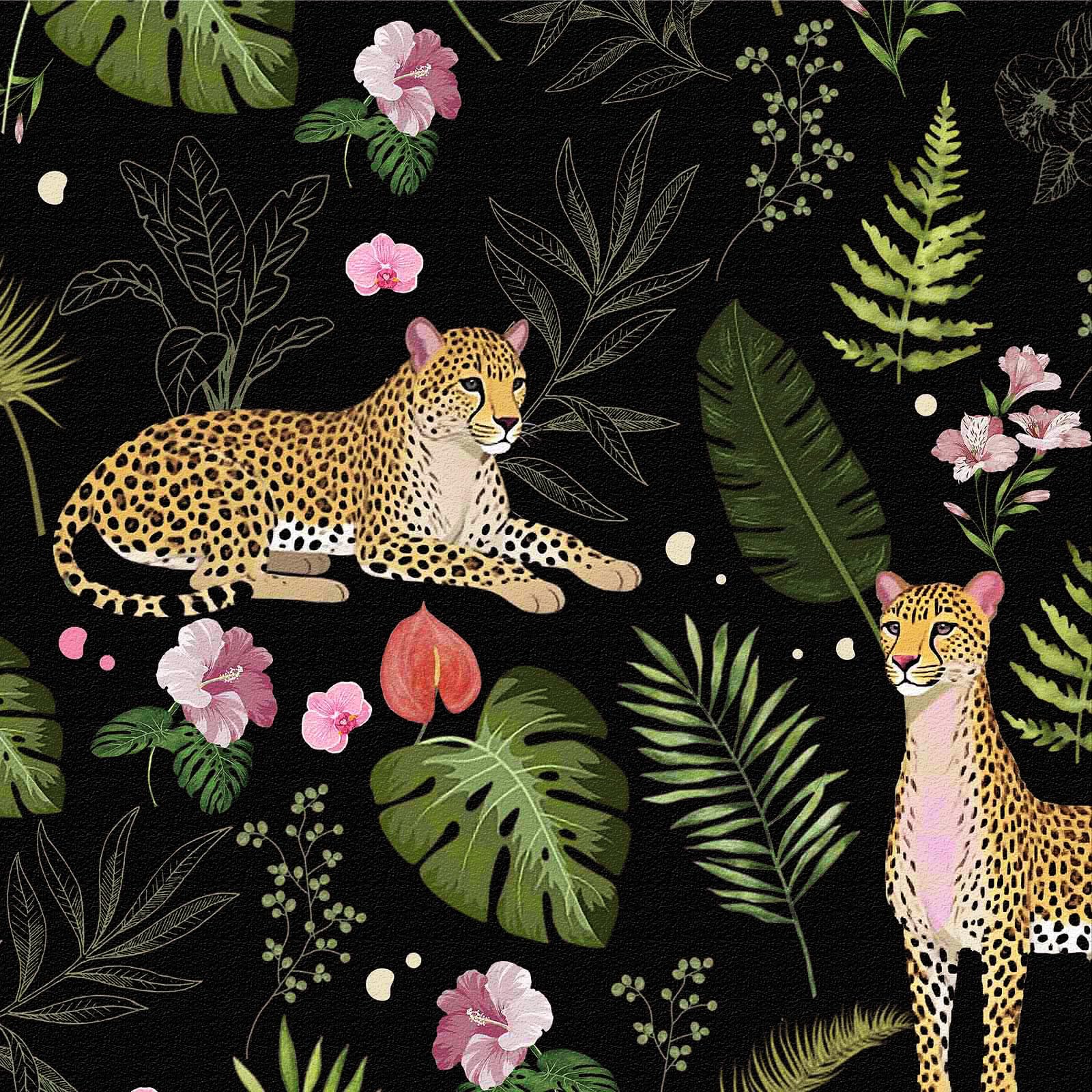 Self Adhesive Wallpaper Tropical, 44 x 500 cm Tropical Jungle Wallpaper Floral Peel and Stick Wallpaper Leopard Palm Leaf Forest Self Adhesive Furniture Wrap for Living Room,Bathroom,Cabinet,Drawer