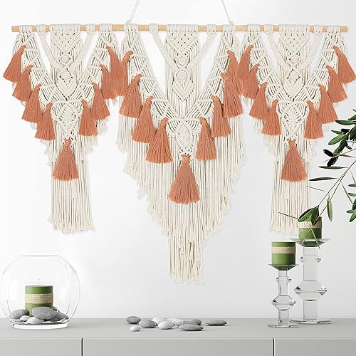 EISKBC macramé para colgar en la pared de algodón natural, tapiz bohemio de macramé, decoración de pared de hilo tejido, decoración bohemia hecha a