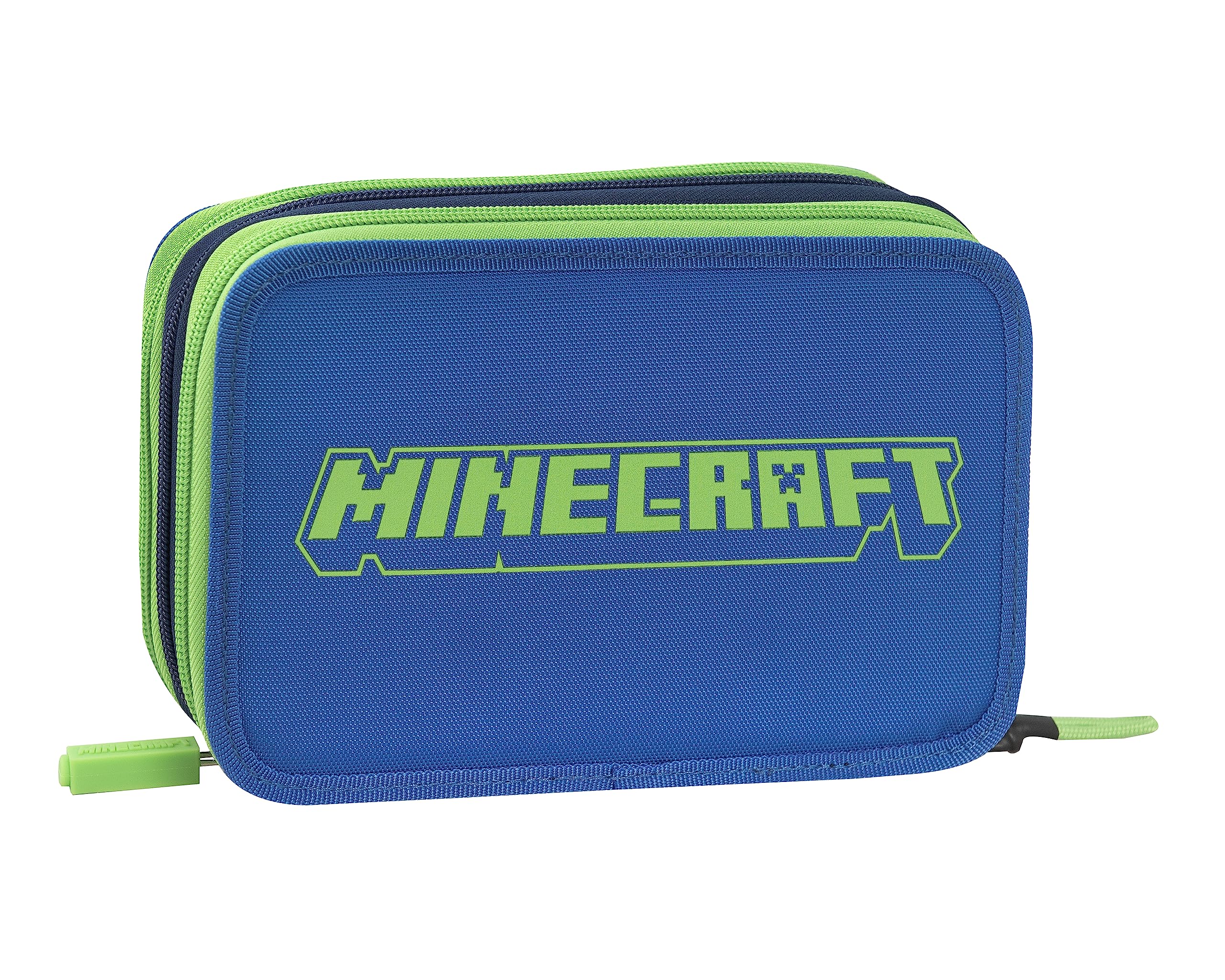 MINECRAFT - Astuccio 3 Scomparti Bambina e Bambino con Cancelleria Scuola Integrata e Vani Portapenne + Penna Cancellabile - Astuccio Scuola Organizer Grande, Blu - 20x12Hx7