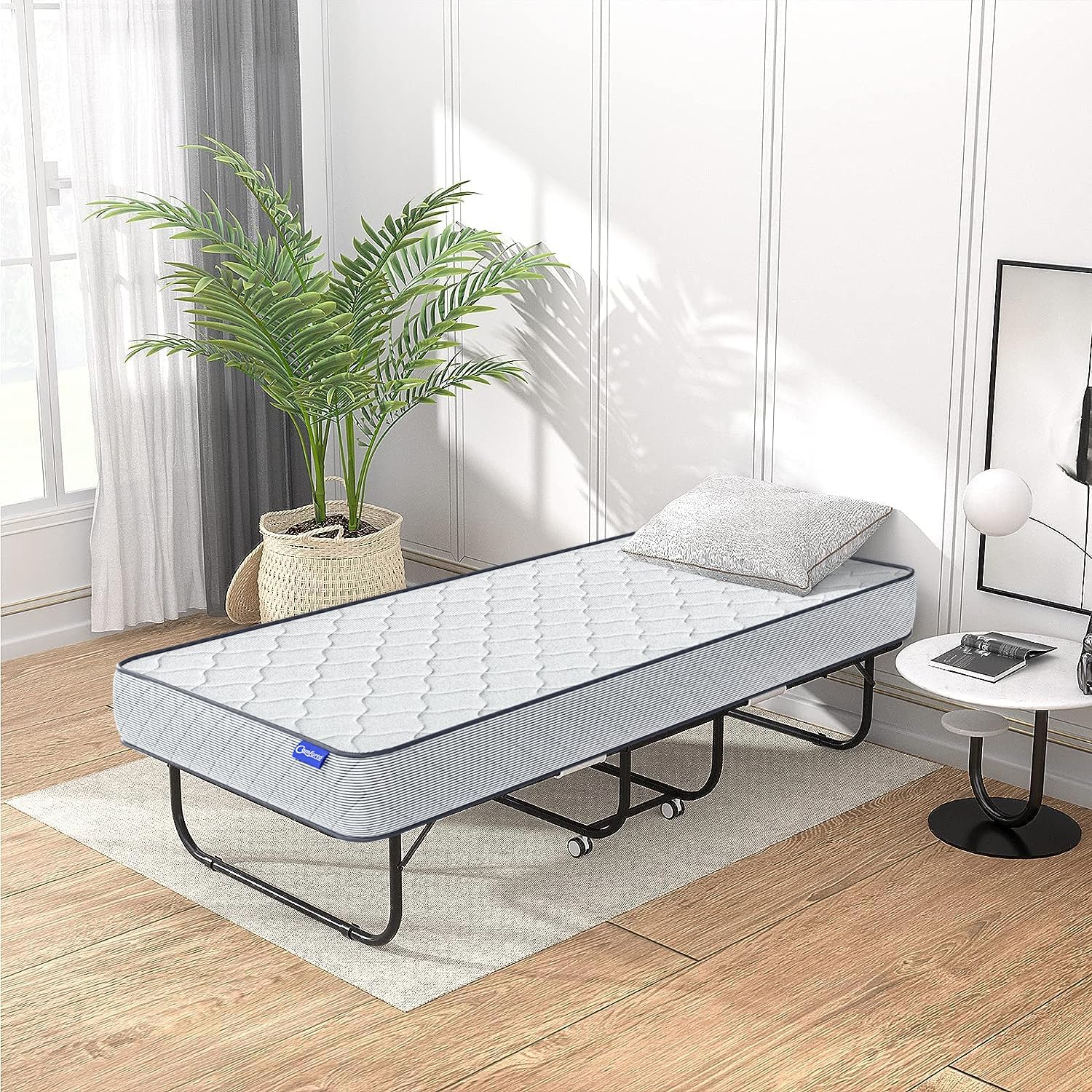 Comforto Folding Bed with 6-Inch Pocket Spring Mattress, 75x36 Inches Single Size, Lockable Wheels, Heavy Duty Metal Frame | Comfortable and Compact Roll Away Bed (with 6 Inch Pocket Spring Mattress)-image-48