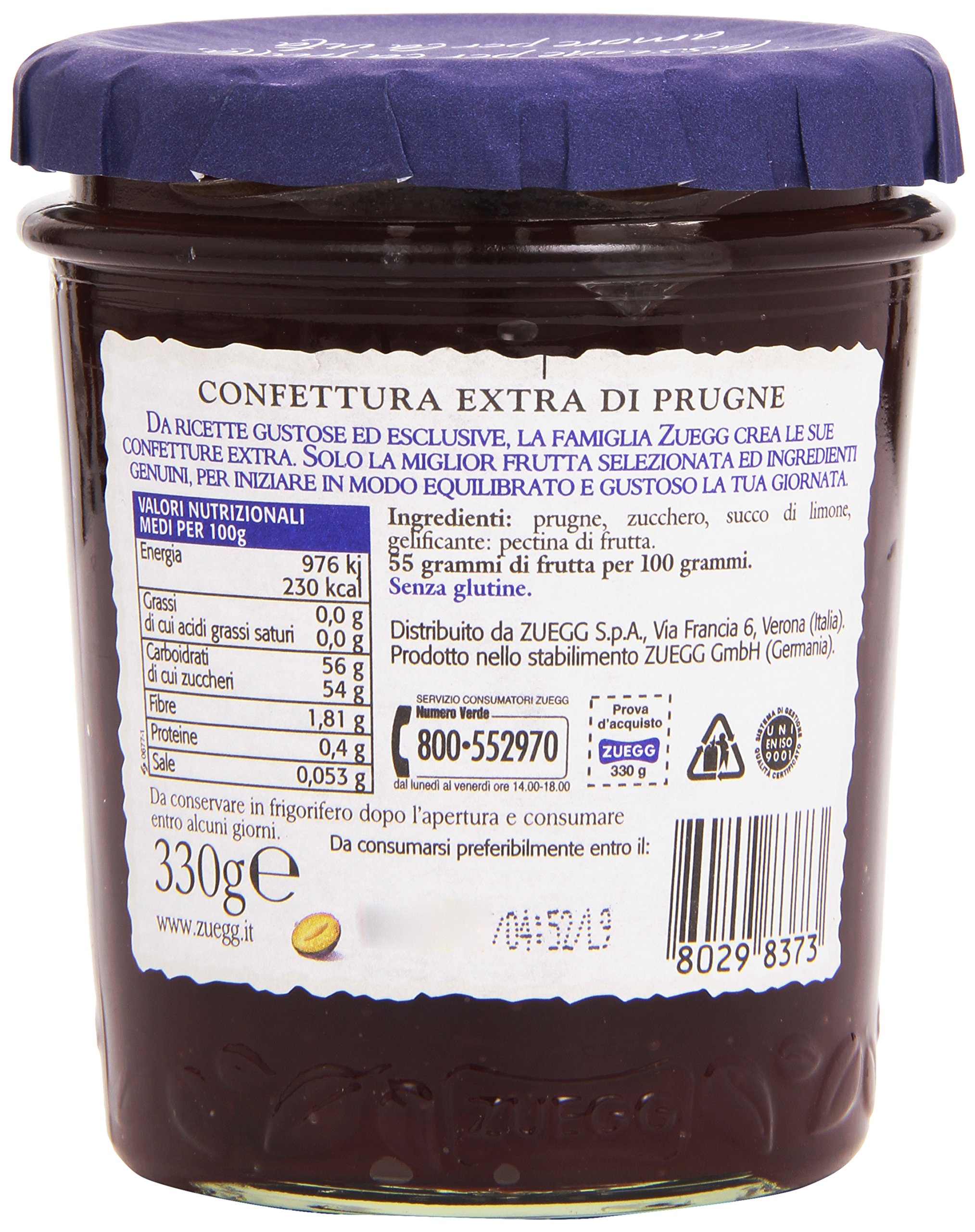 Zuegg - Confettura Extra di Prugne - 330 g - [confezione da 12]